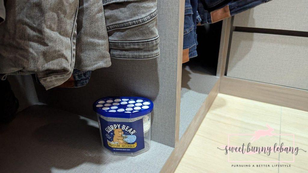 a container of slurpy bear in a closet 