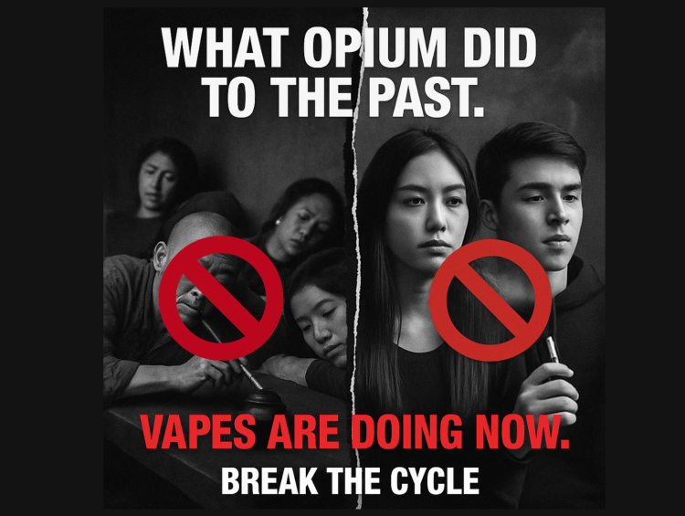 What Opium Did to the Past, Vapes Are Doing Now, Break the Cycle 1 A graphic illustrating the message "Vaping is a way to break the cycle," emphasizing the importance of quitting.