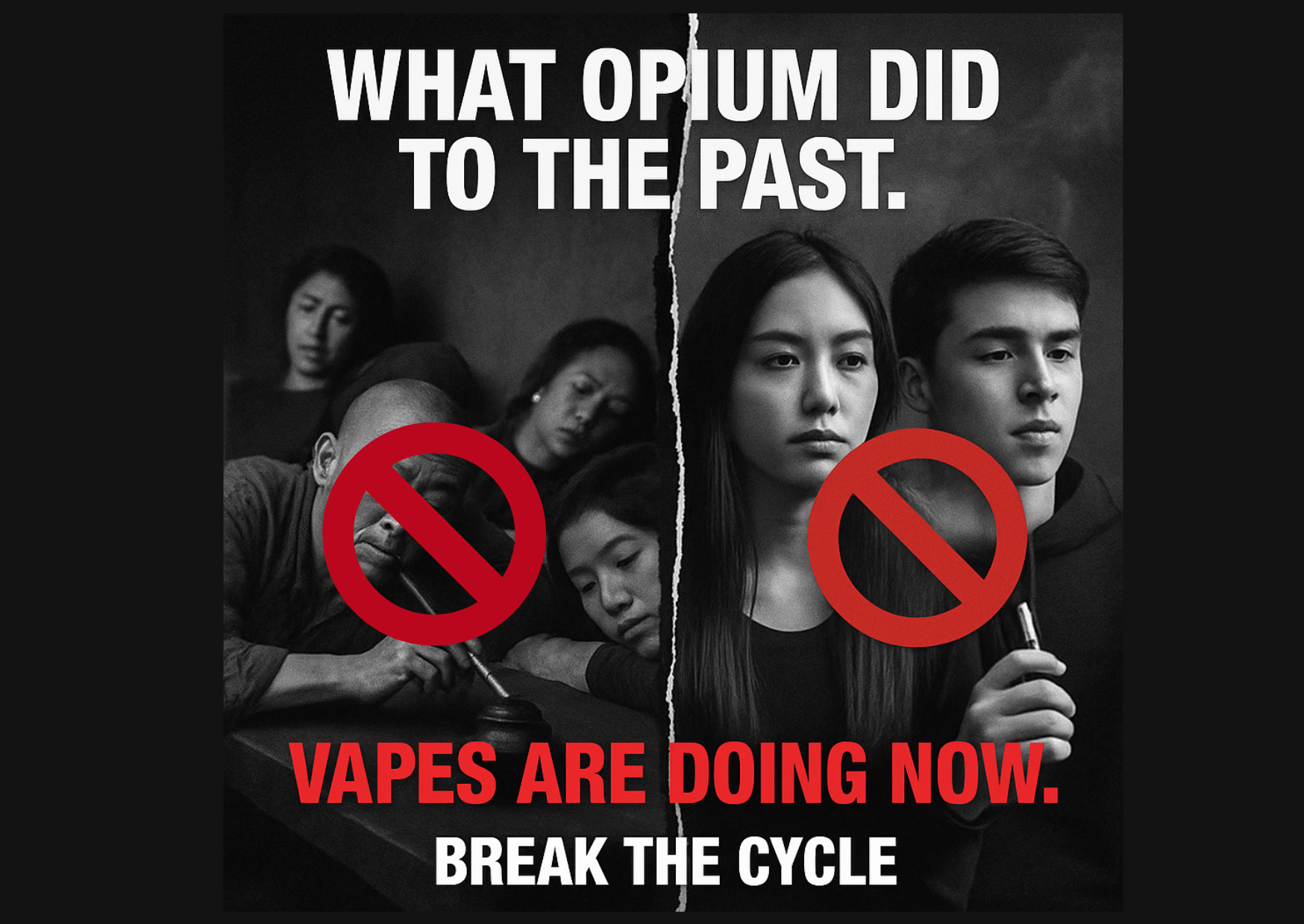 A graphic illustrating the message "Vaping is a way to break the cycle," emphasizing the importance of quitting.